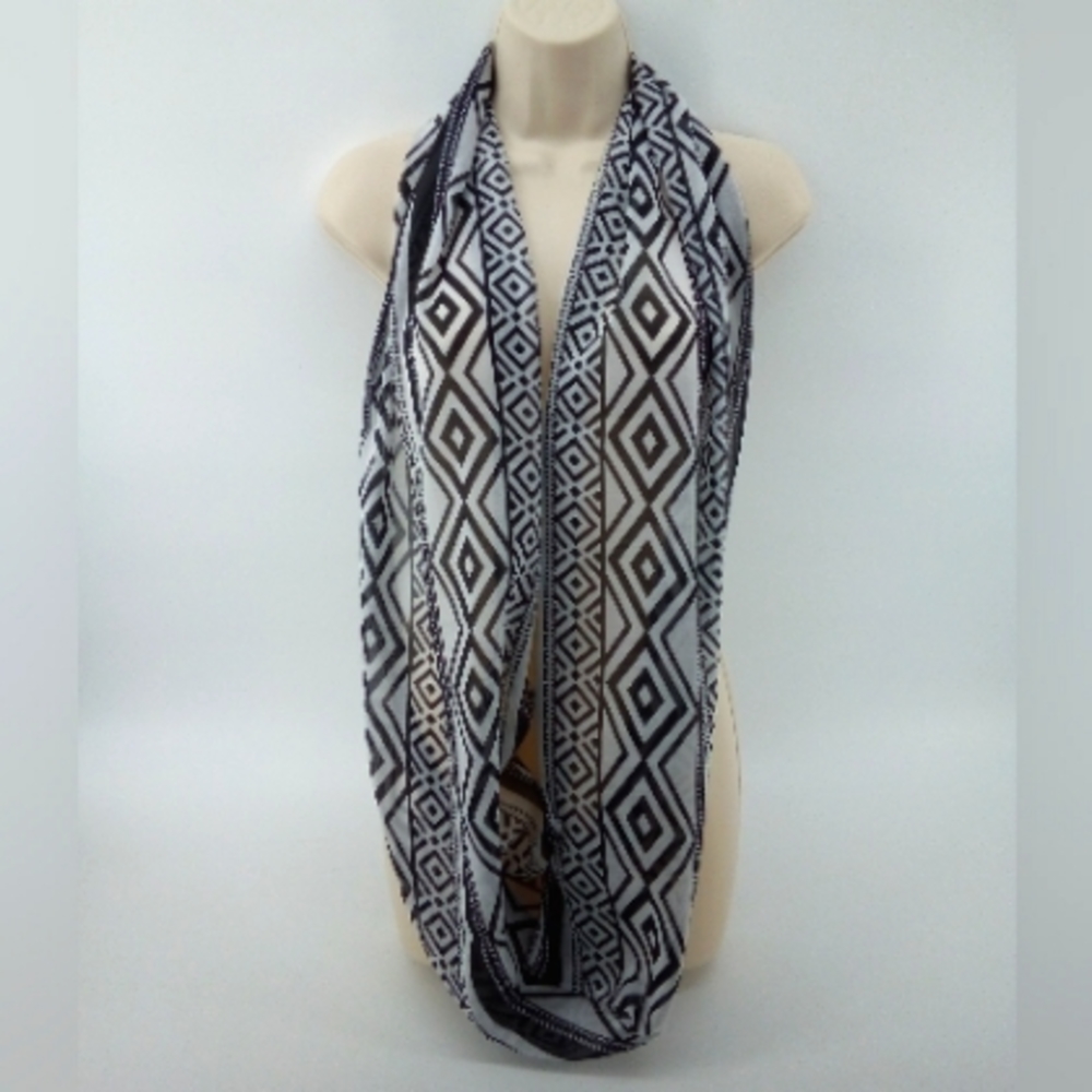 Retro Southwest Tribal Aztec Black White Infinity Sheer Scarf